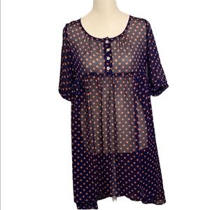 NINE BIRD sheer babydoll polka dot tunic top